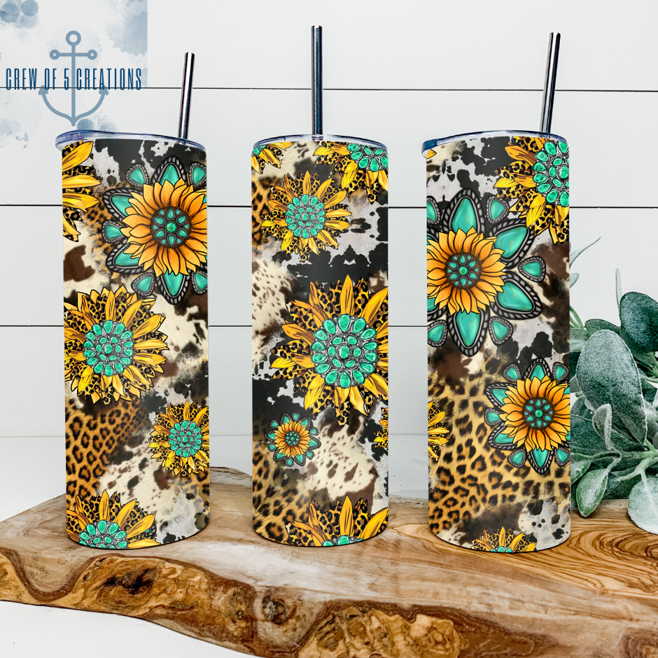 Gemstones, Sunflowers & Cowhide 20 oz Tumbler