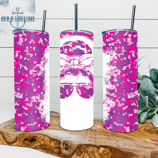 Camo Pink Messy Bun 20 oz Tumbler