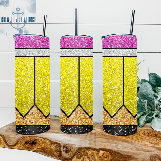 Glittered Pencil 20 oz Tumbler