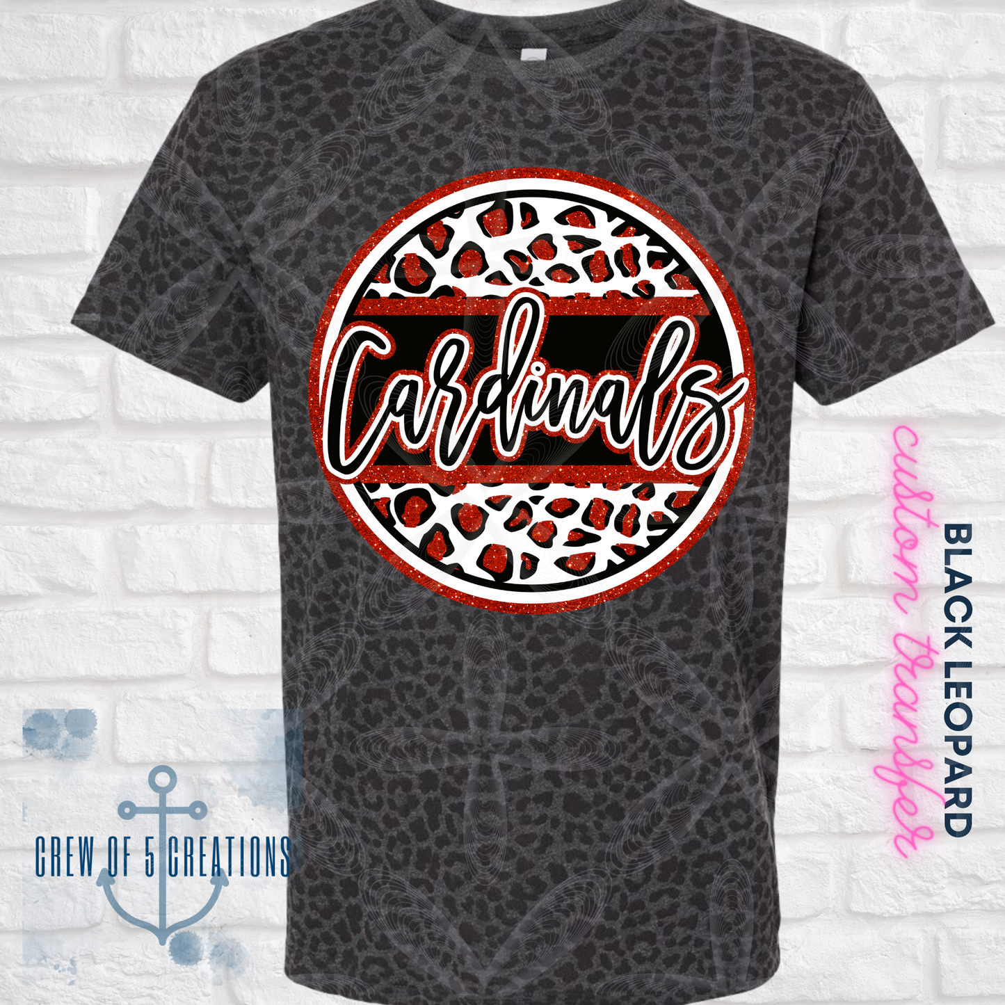Cardinals, Falcons or Redhawks Circle Leopard Custom Short & Long Sleeve Tees