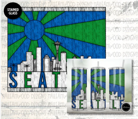 Stained Glass Seattle City Skyline Sublimation Tumbler