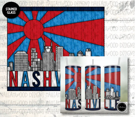Stained Glass Nashville City Skyline Sublimation Tumbler
