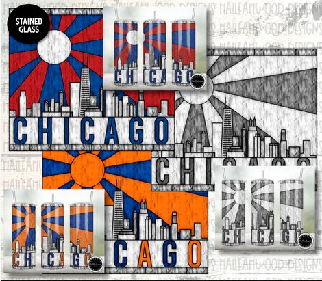 Stained Glass Chicago City Skyline Sublimation Tumbler