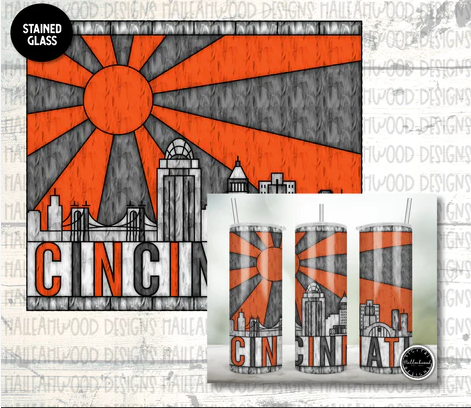 Stained Glass Cincinnati City Skyline Sublimation Tumbler