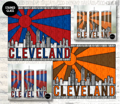 Stained Glass Cleveland City Skyline Sublimation Tumbler