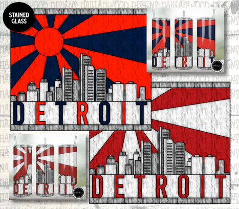Stained Glass Detroit City Skyline Sublimation Tumbler