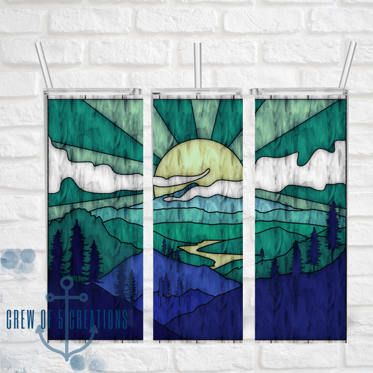 Stained Glass Mountain Sunset Cool Sublimation Tumbler