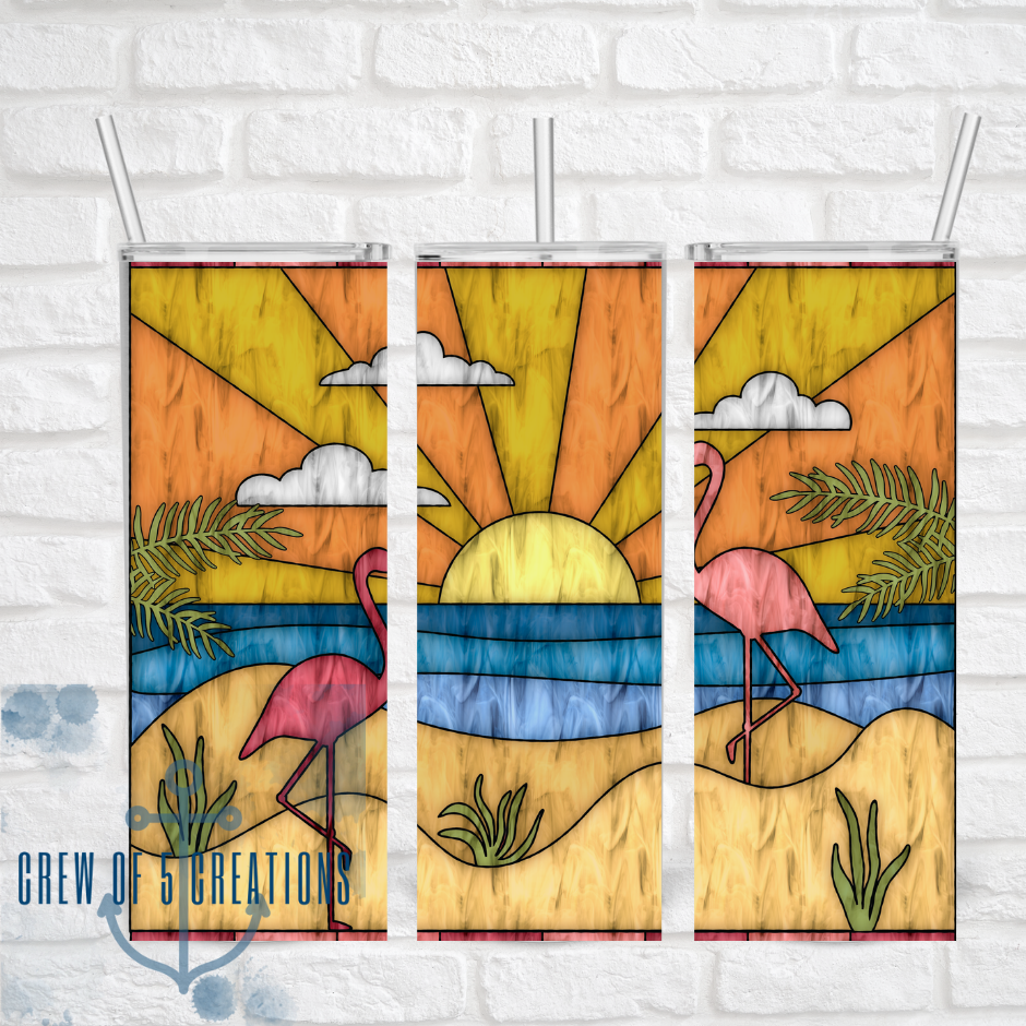 Stained Glass Flamingo Beach Sublimation Tumbler