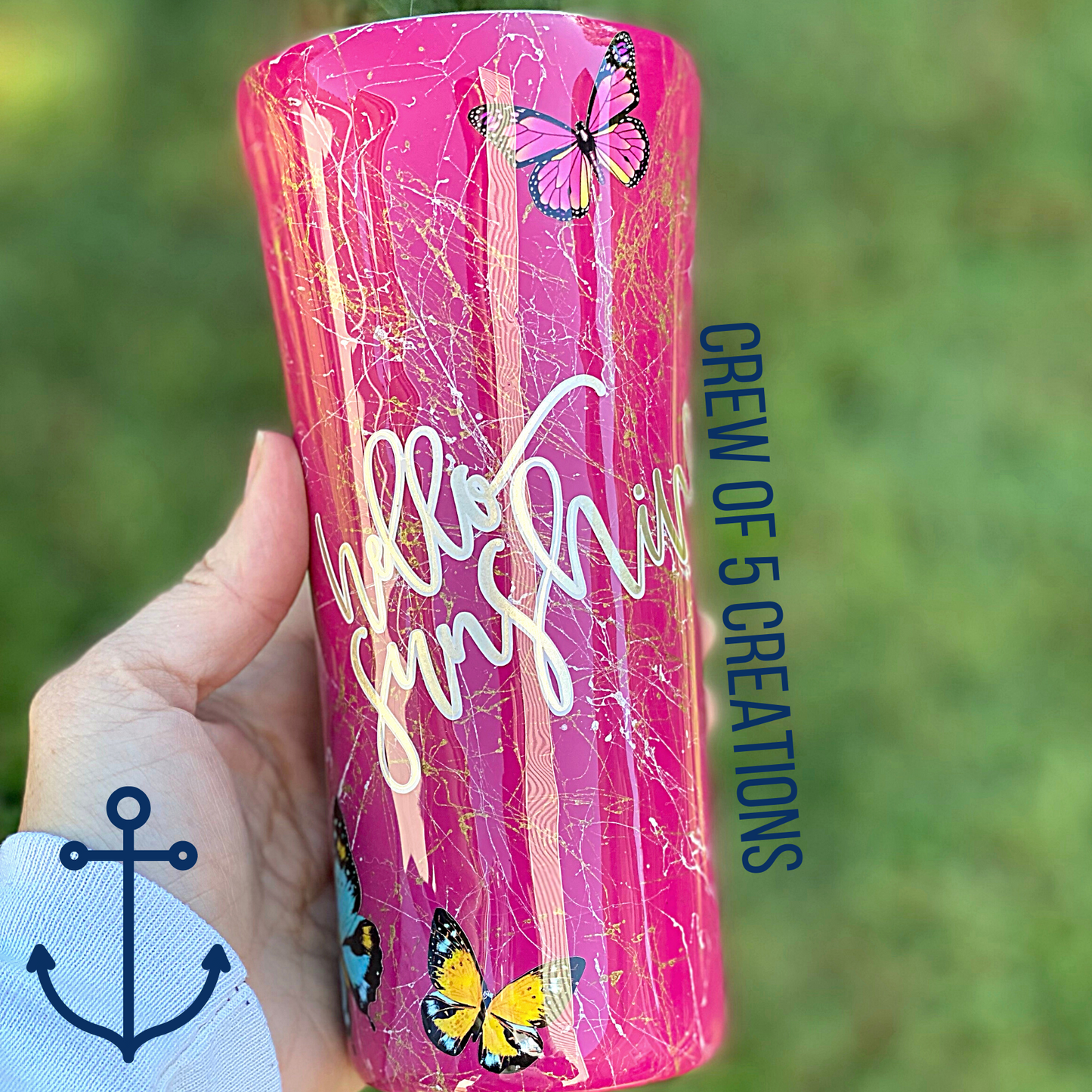 Hello Sunshine Sunflower Butterflies 16 oz Custom Travel Coffee Mug