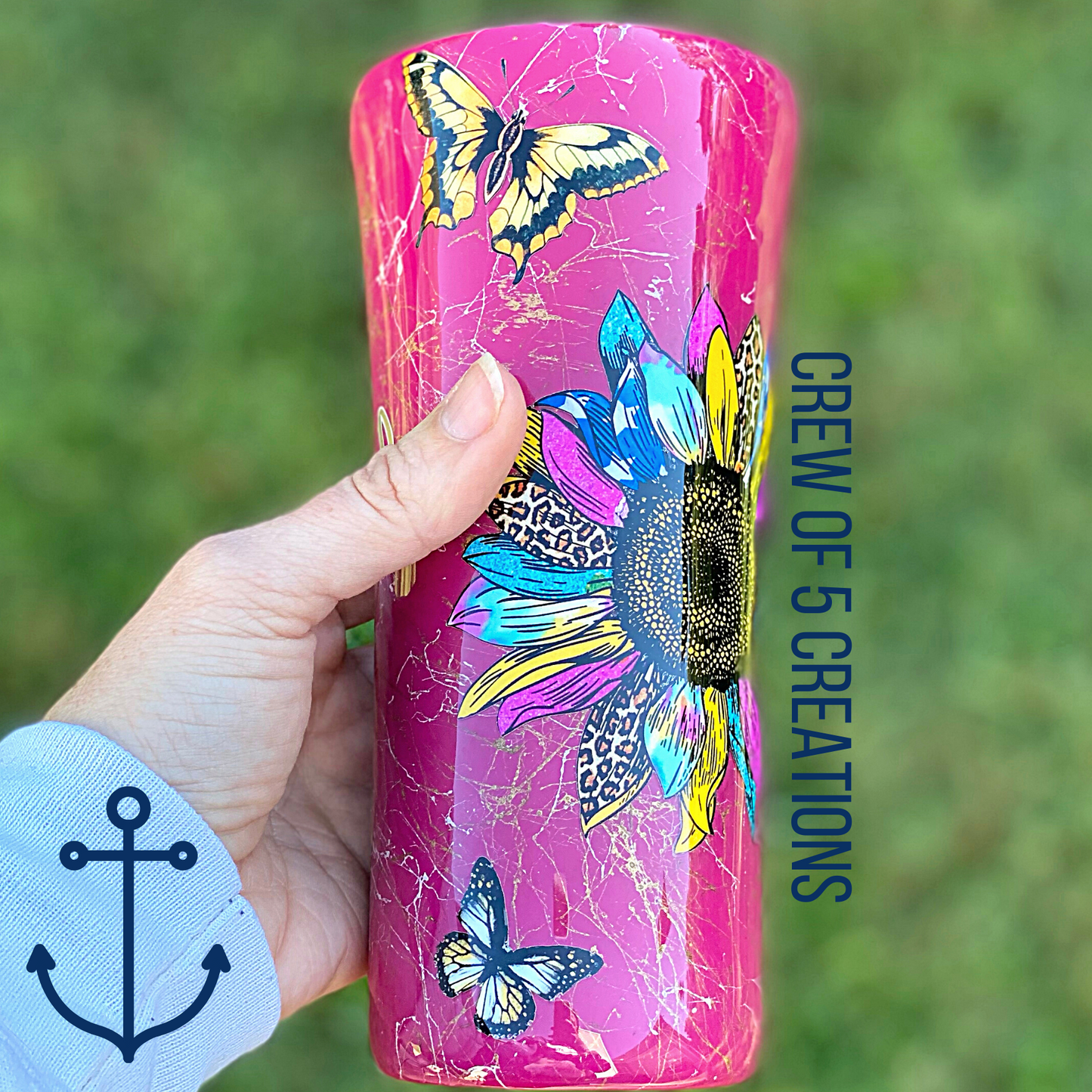 Hello Sunshine Sunflower Butterflies 16 oz Custom Travel Coffee Mug
