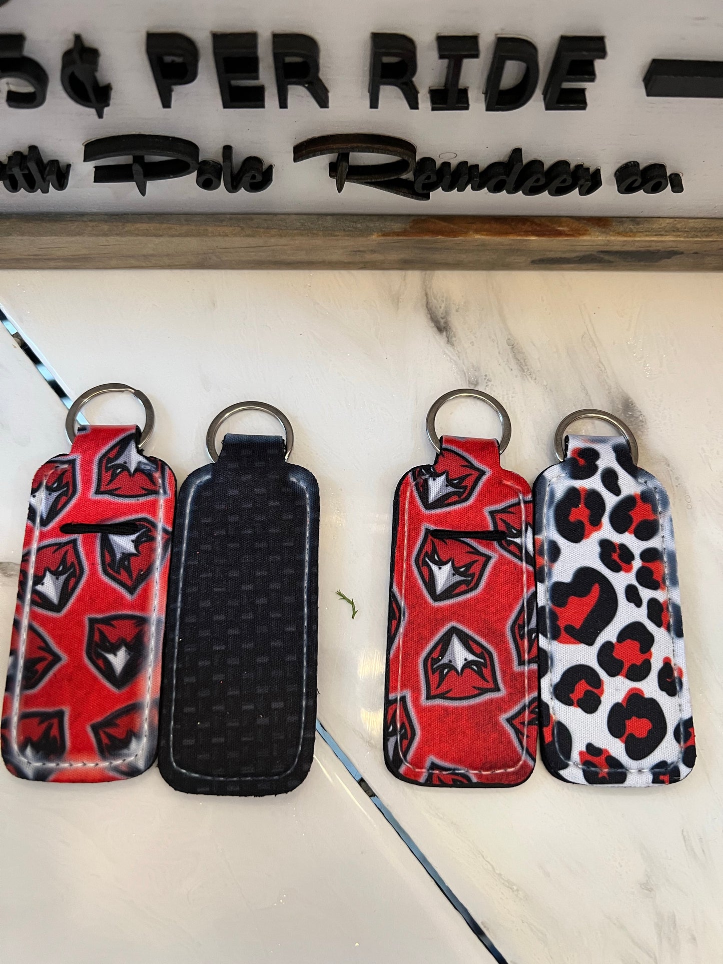 Stewarts Creek Neoprene Chapstick Holder Key Ring (Reverse Carbon Black or Leopard)
