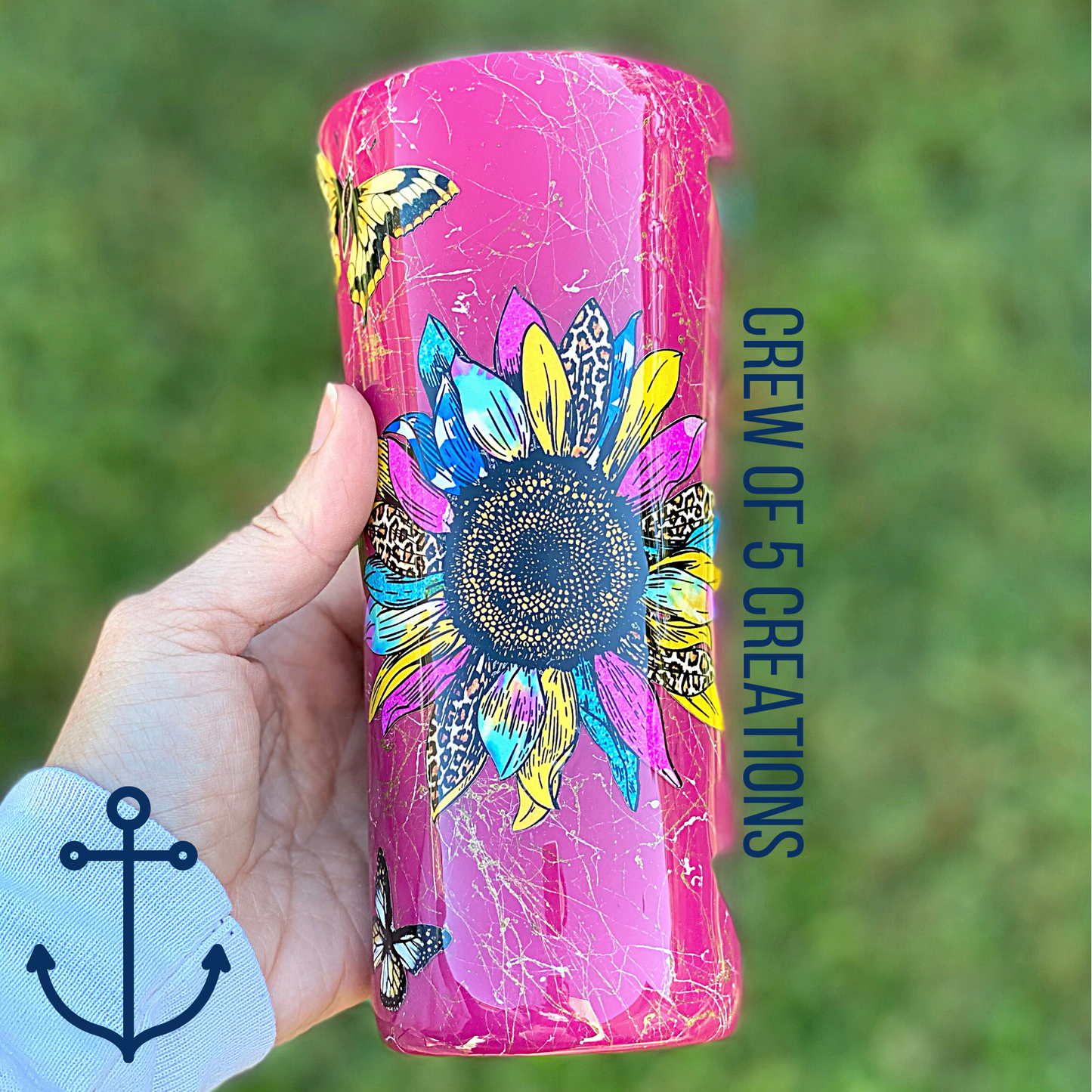 Hello Sunshine Sunflower Butterflies 16 oz Custom Travel Coffee Mug