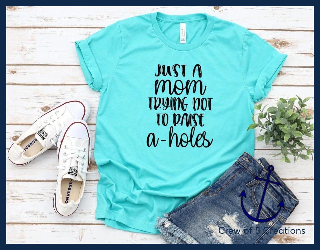 Just A Mom Trying Not To Raise A Holes Adult Shirts