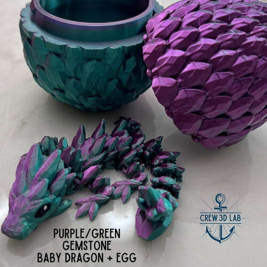 Purple/Green Gemstone Baby Dragon + Mystical Egg