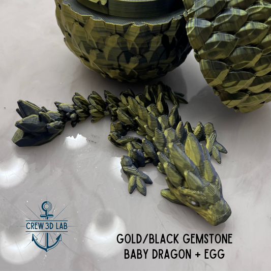 Gold/Black Gemstone Baby Dragon + Mystical Egg