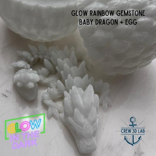 Glow Rainbow Gemstone Baby Dragon + Mystical Egg