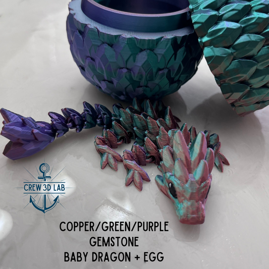 Copper/Green/Purple Gemstone Baby Dragon + Mystical Egg