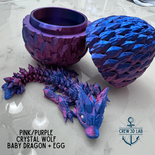 Pink/Purple Crystal Wolf Baby Dragon + Mystical Egg