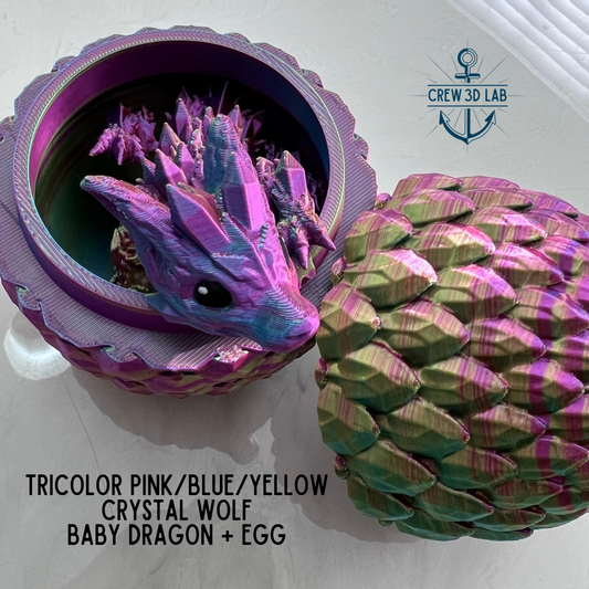 TriColor Pink/Blue/Yellow Crystal Wolf Baby Dragon + Mystical Egg