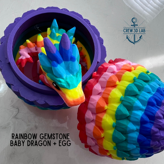 Rainbow Gemstone Baby Dragon + Mystical Egg