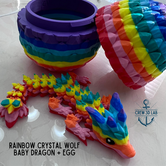 Rainbow Crystal Wolf Baby Dragon + Mystical Egg