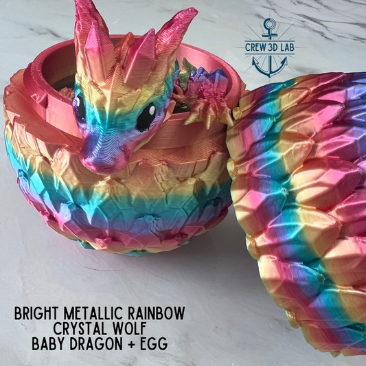Bright Metallic Rainbow Crystal Wolf Baby Dragon + Mystical Egg