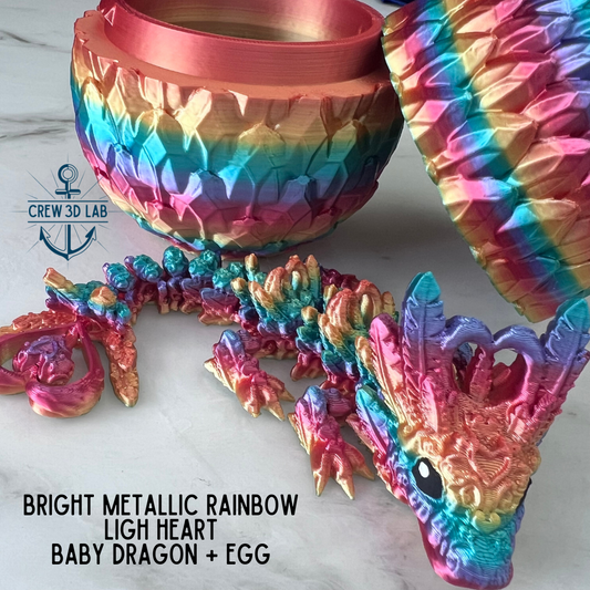 Bright Metallic Rainbow Light Heart Baby Dragon + Mystical Egg