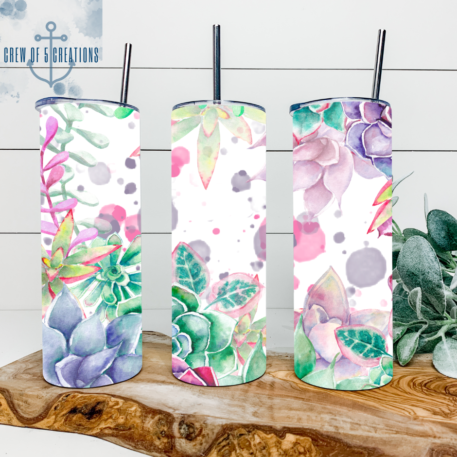 Watercolor Succulents 20 oz Tumbler (Multiple Design Options)