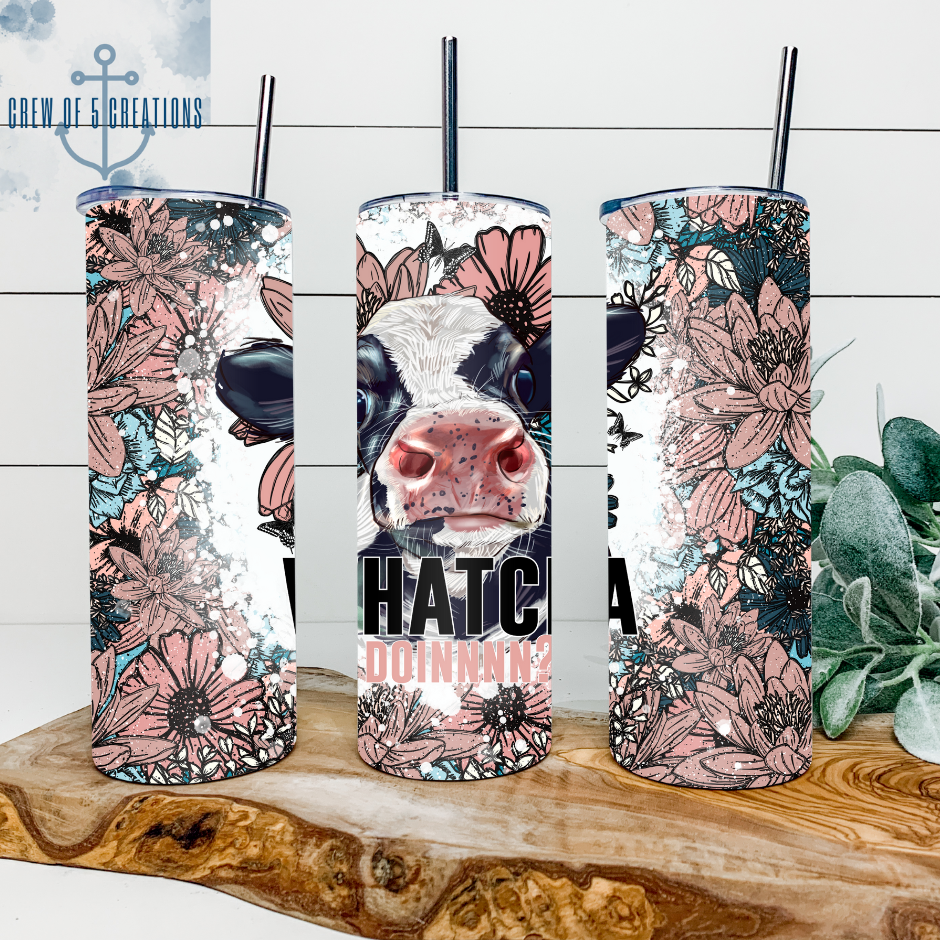 Floral Whatcha Doin? Cow 20 oz Tumbler