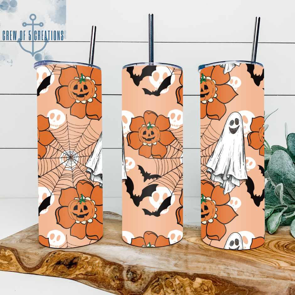 Georgie the Ghost Pumpkin Flowers 20 oz Tumbler