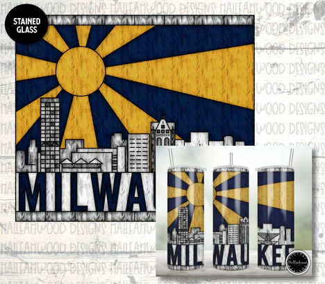 Stained Glass Milwaukee City Skyline Sublimation Tumbler