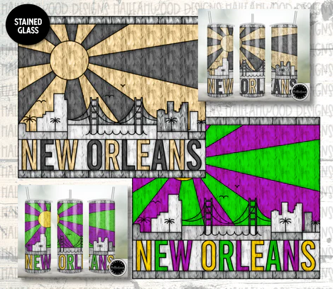 Stained Glass New Orleans City Skyline Sublimation Tumbler