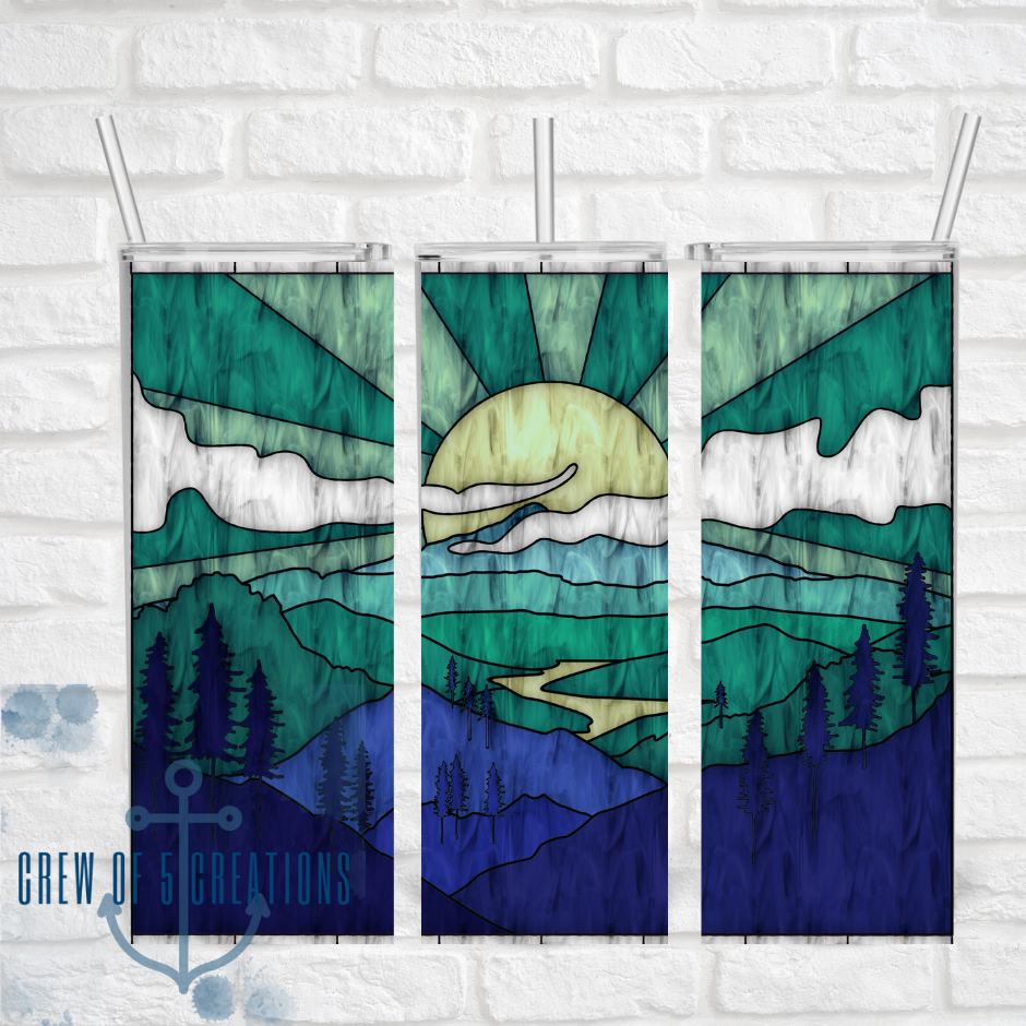 Stained Glass Mountain Sunset Cool Sublimation Tumbler