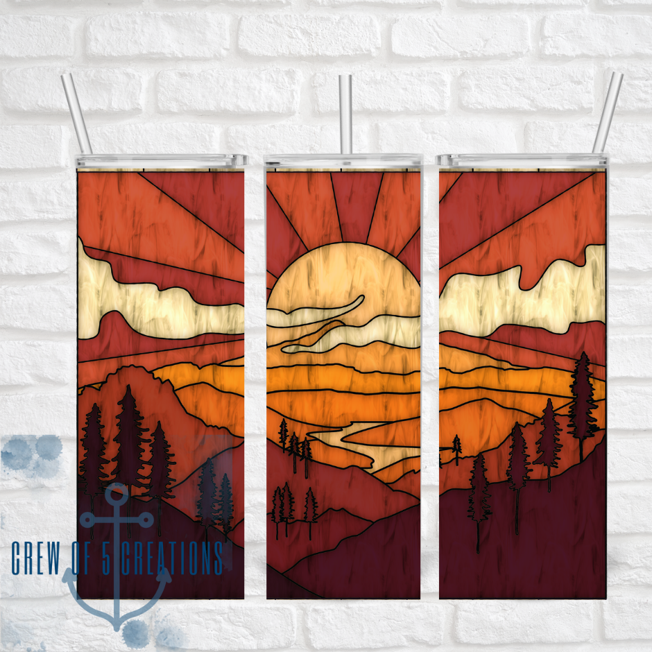 Stained Glass Mountain Sunset Warm Sublimation Tumbler