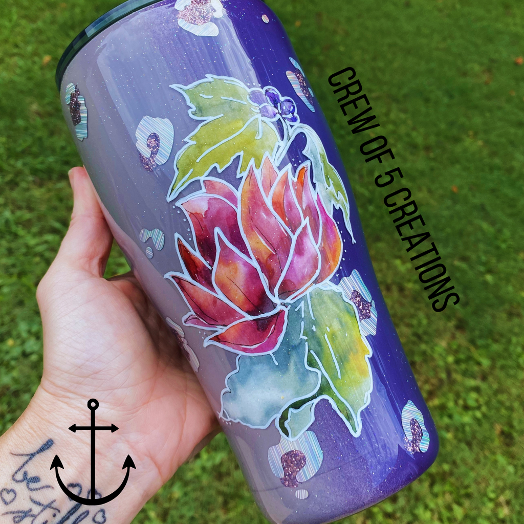 Purple Leopard Floral Custom 30 oz Modern Curve Tumbler